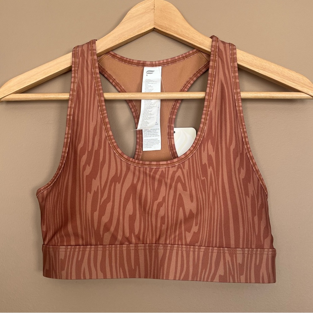{Fabletics} Sage Printed Medium Impact Sports Bra in Woodgrain - Womens XXS